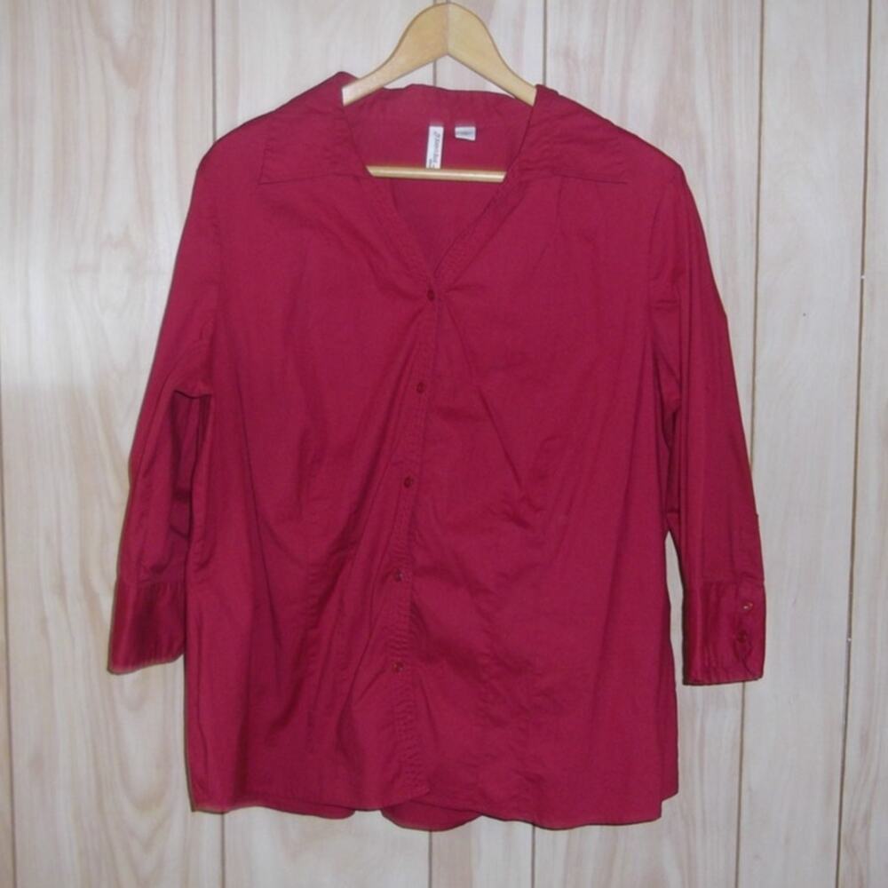 St John's Bay Red 3/4 Sleeve Button Front Shirt 1X Workwear Office